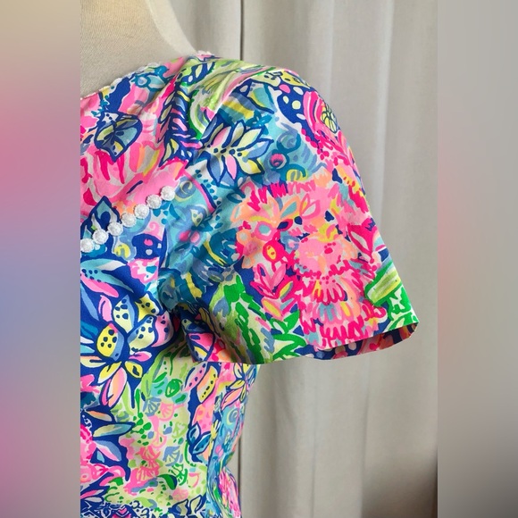 Lilly Pulitzer Shift Dress Pink Blue Floral Short Sleeve Crew Neck Knee Length 2 - Picture 6 of 16